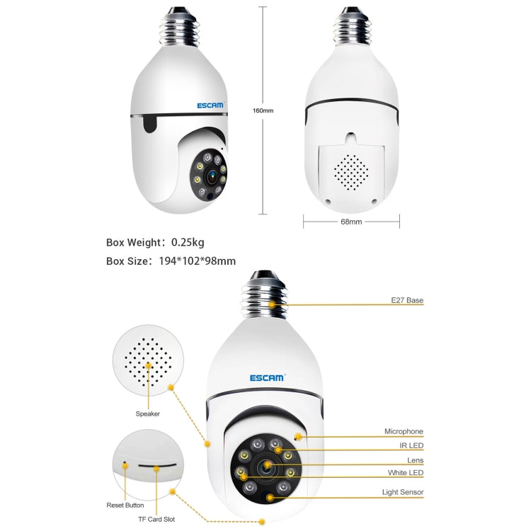 ESCAM PT208 1080P HD Light Bulb WiFi Camera, Support Motion Detection, Two-way Audio, Night Vision, TF Card ESCAM PT208 1080P HD Light Bulb WiFi Camera, Support Motion Detection, Two-way Audio, Night Vision, TF Card